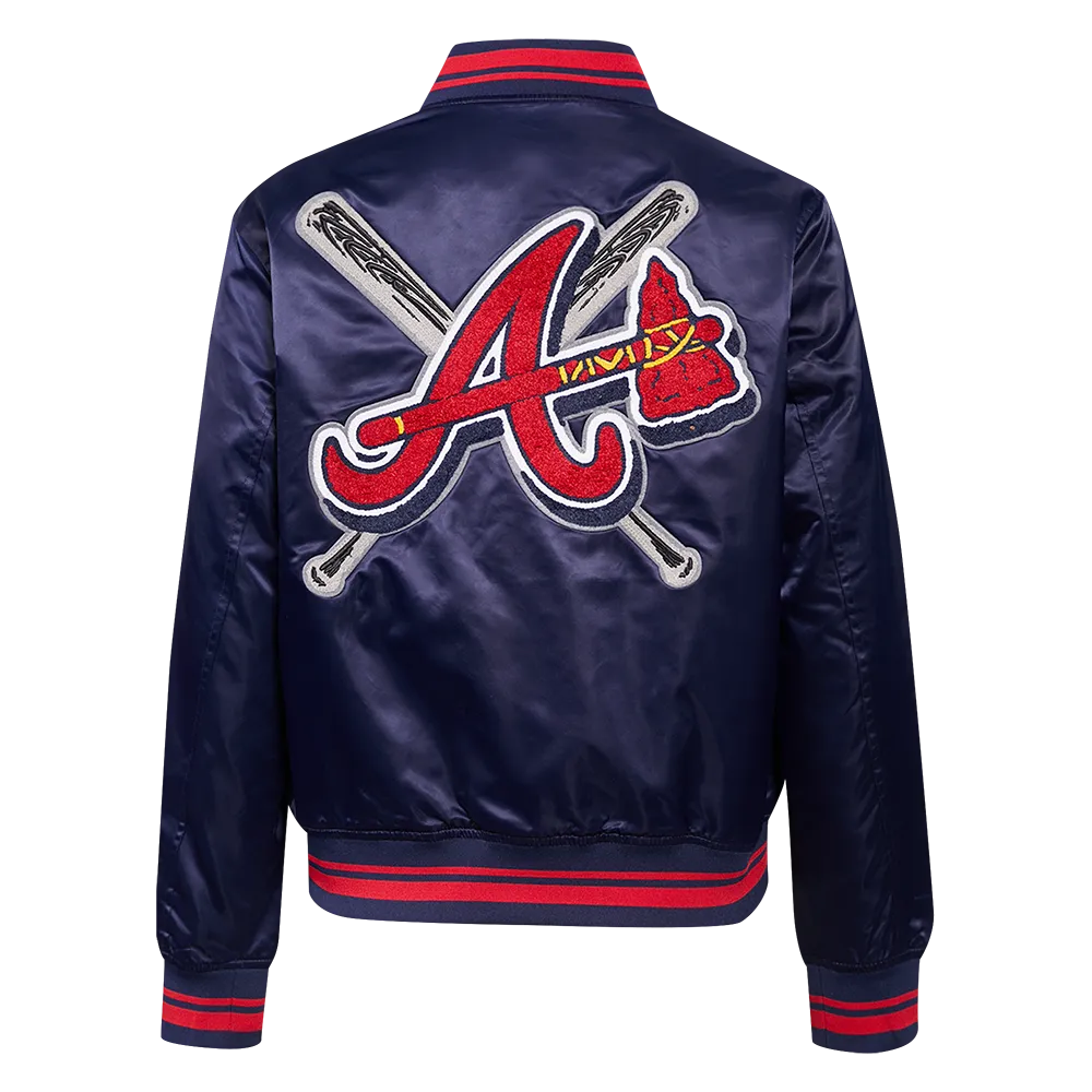 MLB ATLANTA BRAVES MASHUP WOMEN'S RIB SATIN JACKET (MIDNIGHT NAVY/RED/MIDNIGHT NAVY)