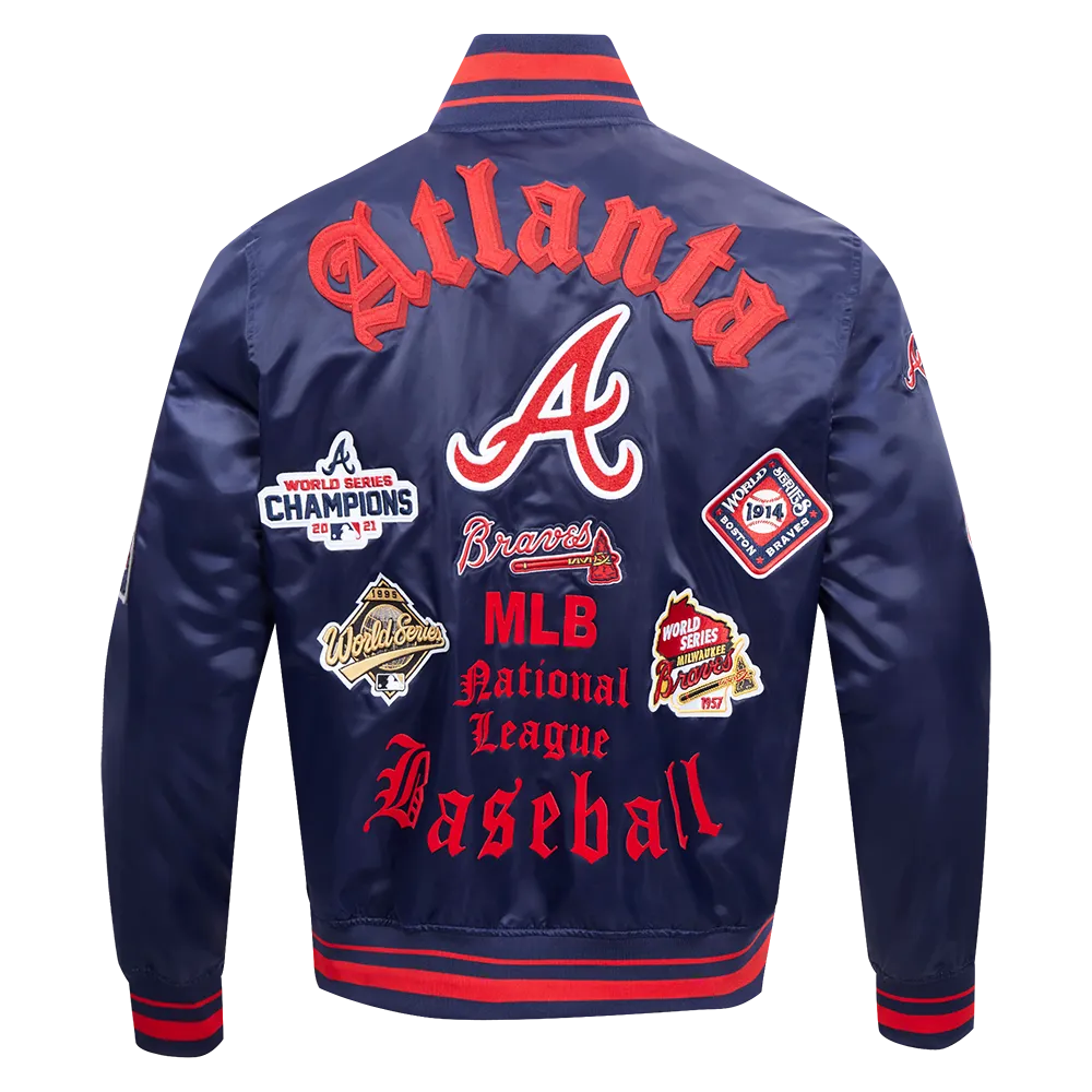 MLB ATLANTA BRAVES OLD ENGLISH MEN'S RIB SATIN JACKET (MIDNIGHT NAVY/RED/MIDNIGHT NAVY)