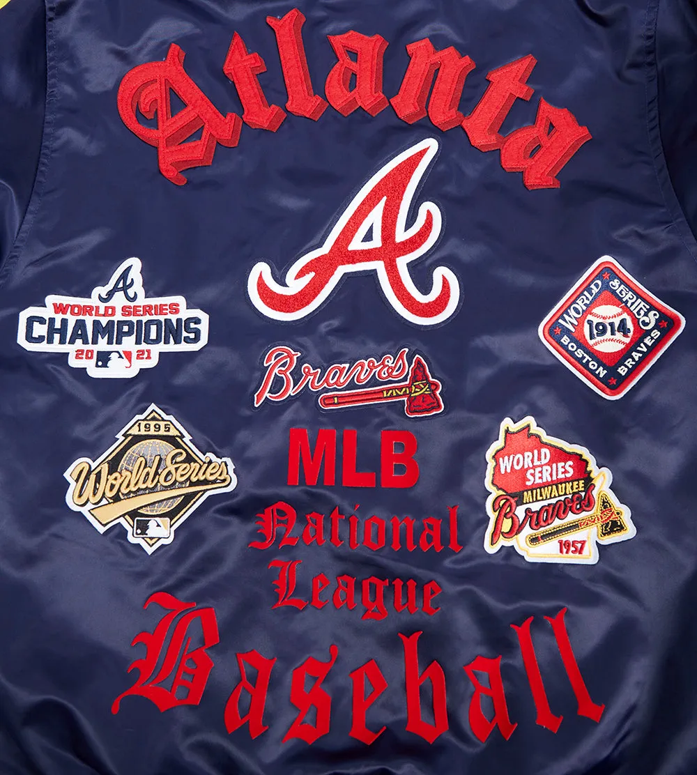 MLB ATLANTA BRAVES OLD ENGLISH MEN'S RIB SATIN JACKET (MIDNIGHT NAVY/RED/MIDNIGHT NAVY)