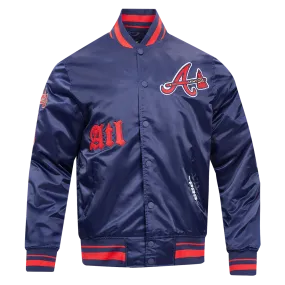 MLB ATLANTA BRAVES OLD ENGLISH MEN'S RIB SATIN JACKET (MIDNIGHT NAVY/RED/MIDNIGHT NAVY)