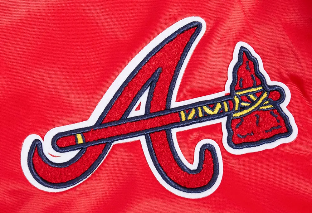 MLB ATLANTA BRAVES OLD ENGLISH MEN'S RIB SATIN JACKET (RED/MIDNIGHT NAVY/RED)