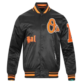 MLB BALTIMORE ORIOLES OLD ENGLISH MEN'S RIB SATIN JACKET (BLACK/ORANGE)