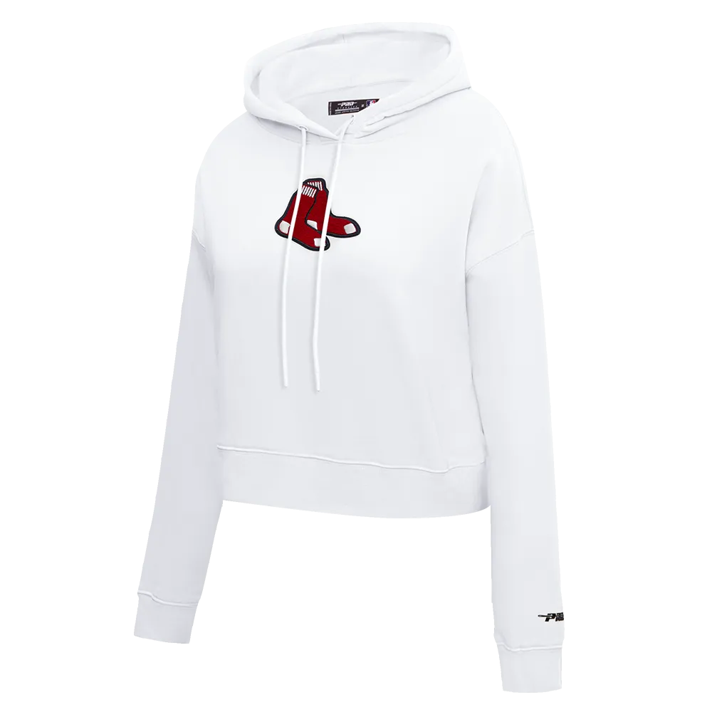 MLB BOSTON RED SOX CLASSIC WOMEN'S CROPPED PO HOODIE (WHITE)