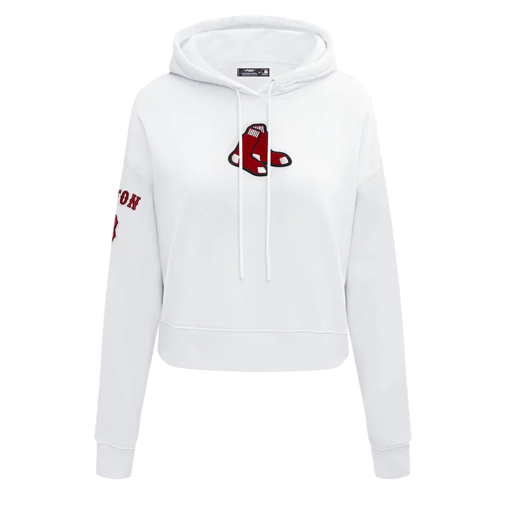 MLB BOSTON RED SOX CLASSIC WOMEN'S CROPPED PO HOODIE (WHITE)