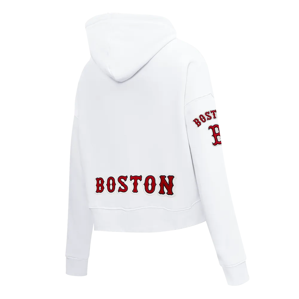 MLB BOSTON RED SOX CLASSIC WOMEN'S CROPPED PO HOODIE (WHITE)