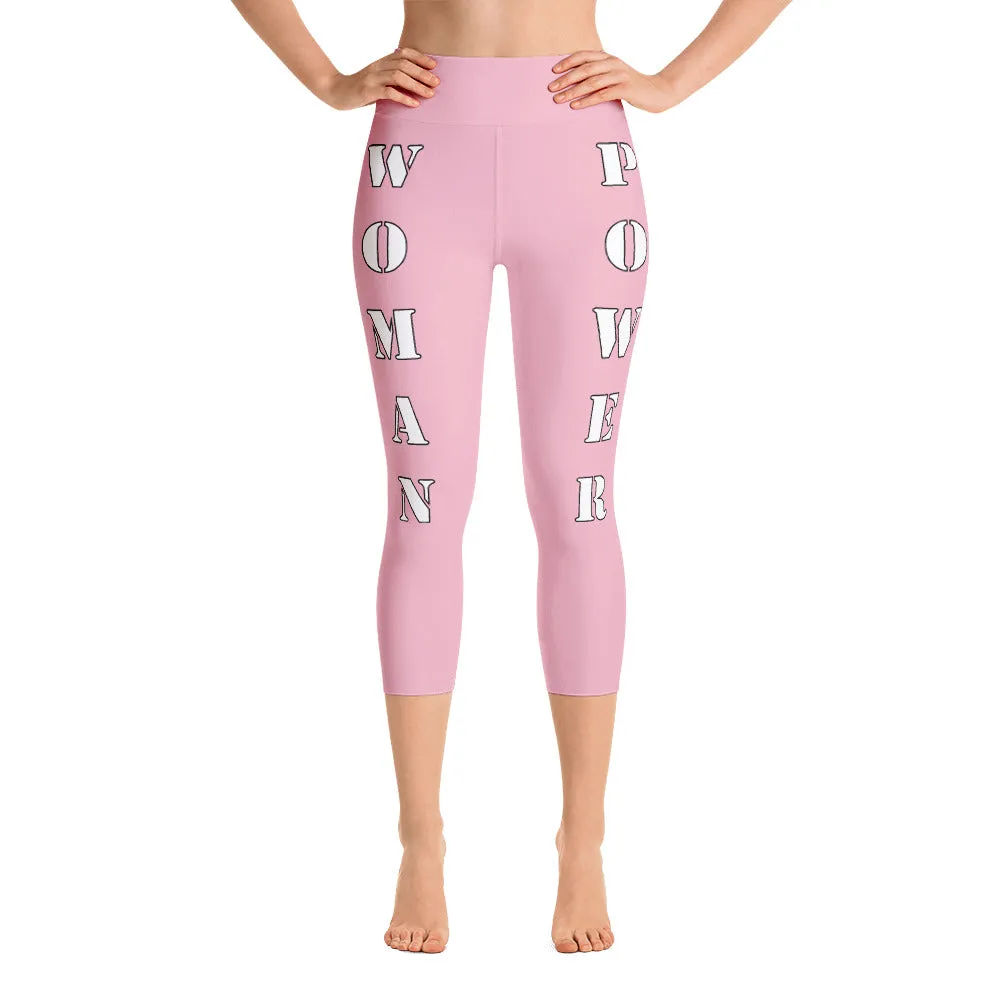 Our best viral leggings pale pink woman power white letters