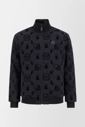 Philipp Plein Black Flock Monogram Jogging Jacket