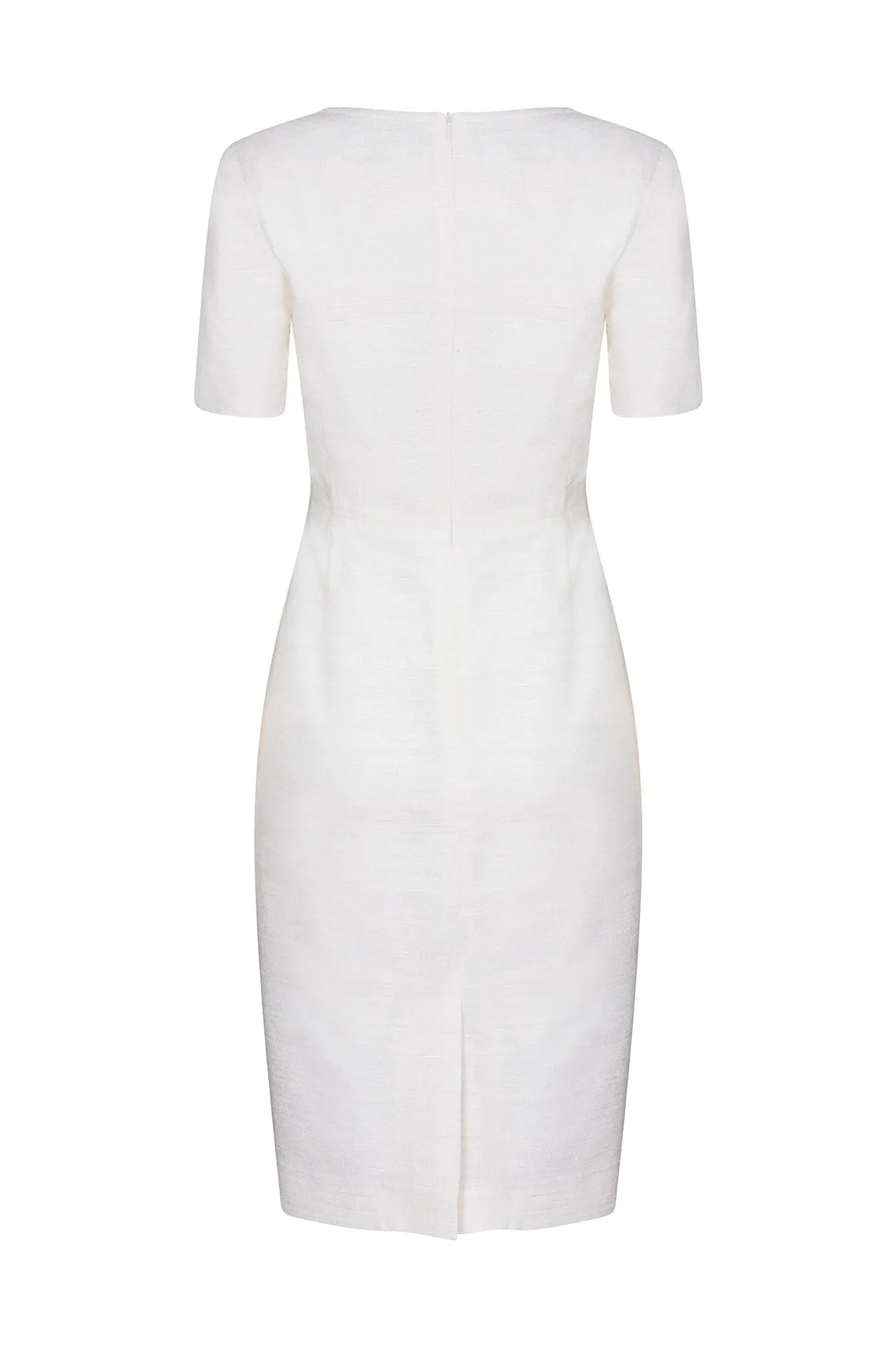 Plain Ivory Raw Silk Shift Dress with Neck and Hem Slits - Eve