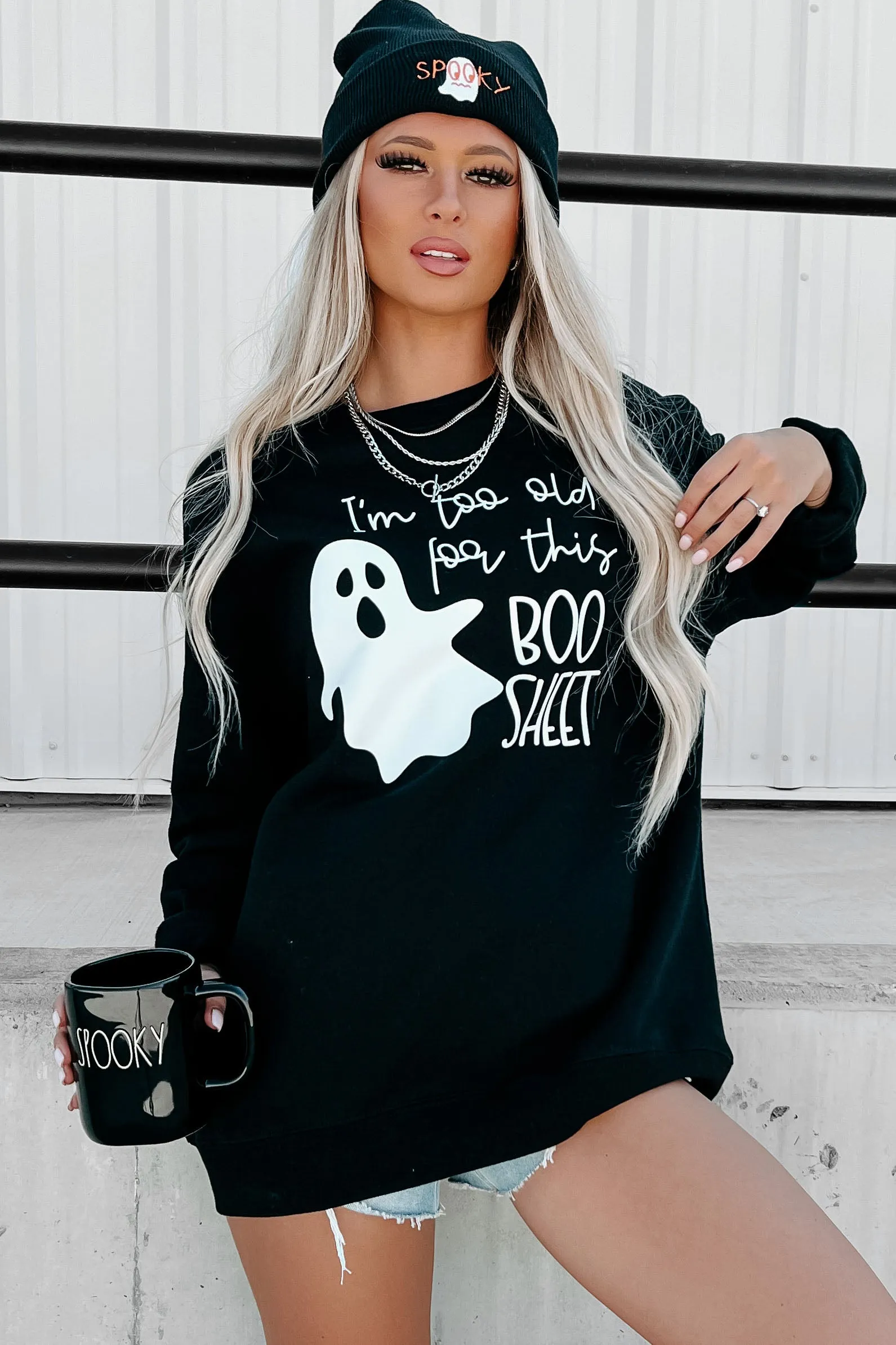 "Too Old For This Boo Sheet" Graphic - Multiple Shirt Options (Black) - Print On Demand