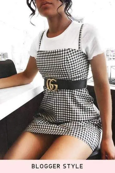 Retro Plaid Straight Neck Gingham Bodycon Dress