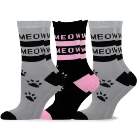 TeeHee Socks Women's Novelty Cotton Crew Meow 3-Pack (11140)