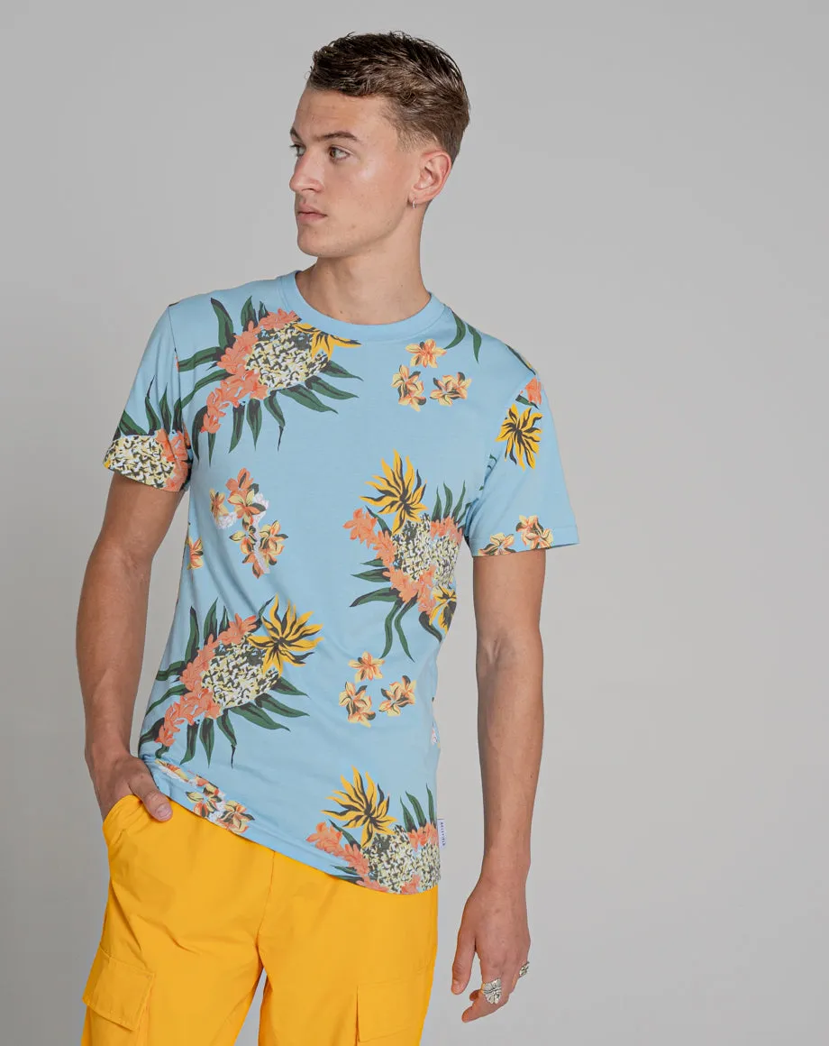 TROY PRINTED MENS ORGANIC T-SHIRT | PALE BLUE