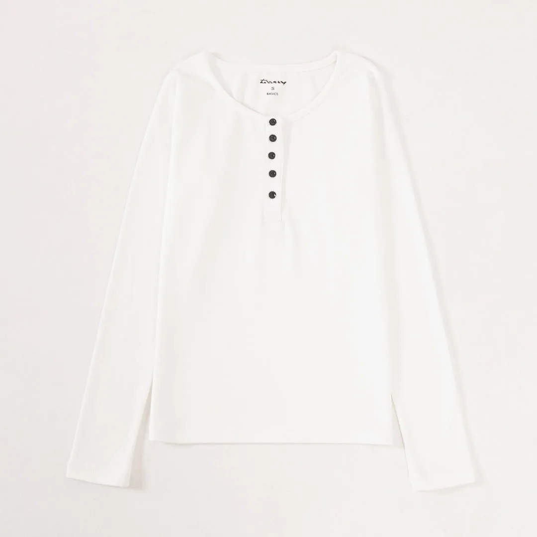 White Ribbed Women's Henley