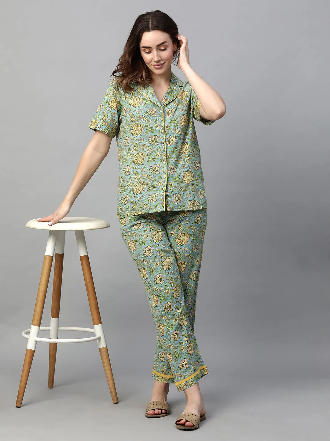 Women's Multi Cotton Regular Fit Pyjama Suit