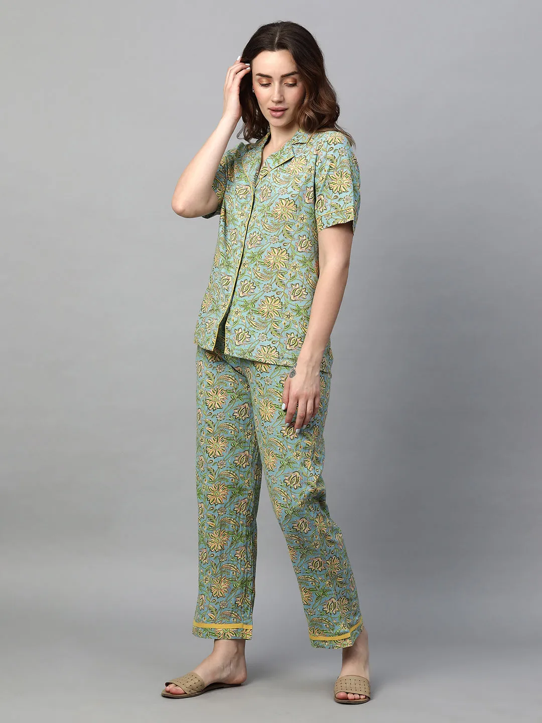 Women's Multi Cotton Regular Fit Pyjama Suit